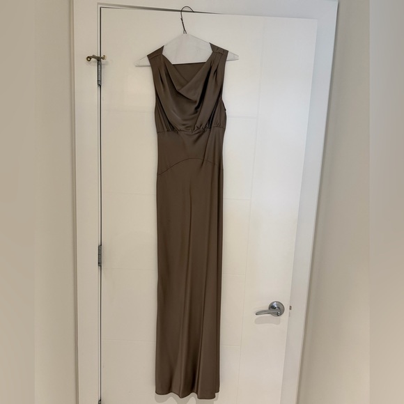 Reformation Dessa Satin Dress in taupe - Picture 4 of 6